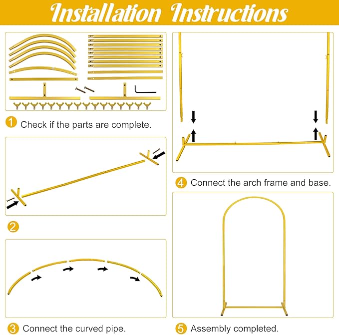 Metal Arch Stand and Cover Set,1 Dusty Blue Spandex Fitted Backdrop with 1 Gold Wedding Arched Stand Frame for Parties Birthday Baby Shower Bridal Banquet Decoration (7.2FT)