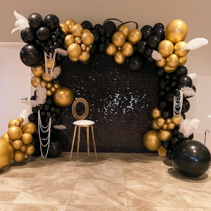 Shimmer Wall Sequin Backdrop, 48pcs Square Shimmer Wall Sequin Backdrop, DIY Party Shiny Decor for Wedding, Birthday, Anniversary, Graduation, Holiday&Home Background Supplies (Black)