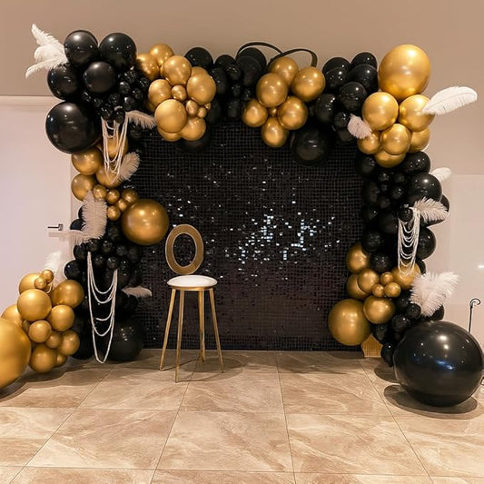 Shimmer Wall Sequin Backdrop, 48pcs Square Shimmer Wall Sequin Backdrop, DIY Party Shiny Decor for Wedding, Birthday, Anniversary, Graduation, Holiday&Home Background Supplies (Black)
