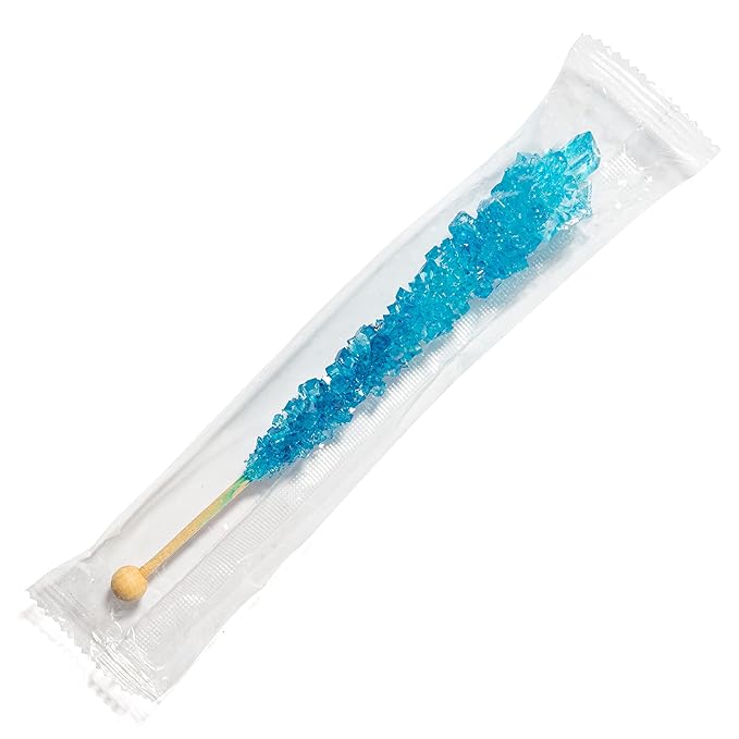Blue Rock Candy Sugar Sticks - Blue Raspberry Flavored - 12 Individually Wrapped Party Favors