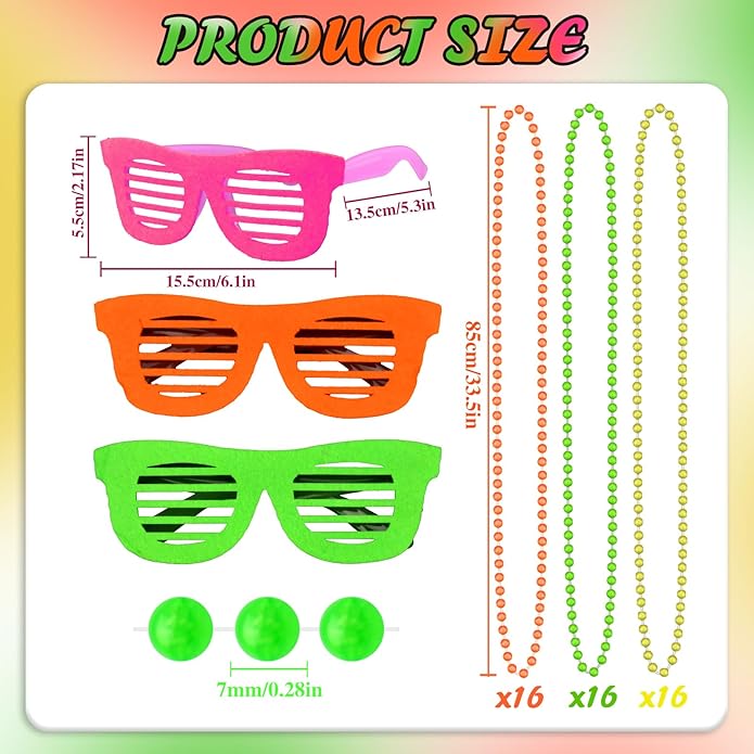 Glow in the Dark Beads Necklaces Glow Party Supplies, 33" Yellow Green Orange UV Black Light Necklaces for Glow Party Favors Night Accessories, Halloween Birthday Party Decorations