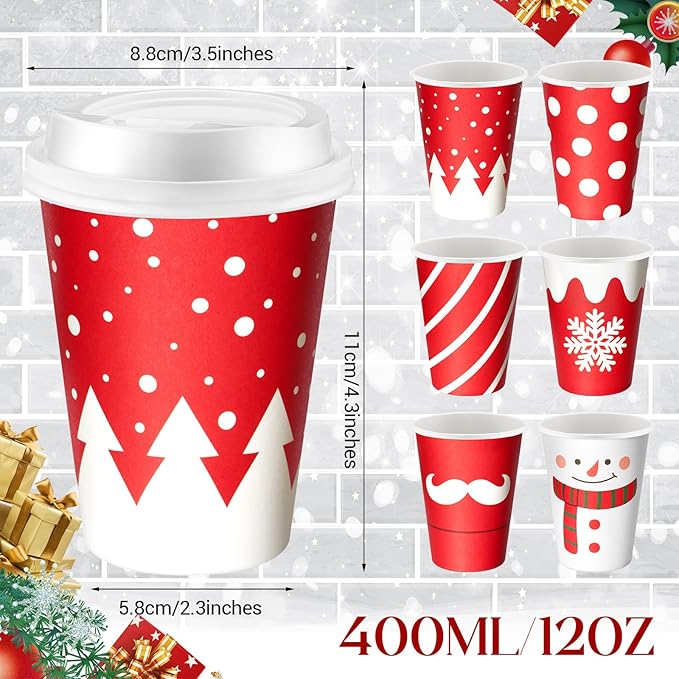 Yungyan 60 Sets Christmas Disposable Coffee Cups with Lids 12 oz Snowman Paper Cups Xmas Hot Cocoa To-go Coffee Mug for Hot Cold Drinks Chocolate Tea Beverage Christmas Party Supplies