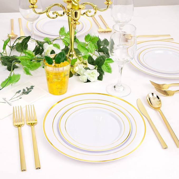 Rubtlamp 180 Pcs Gold Plastic Silverware - Disposable Plastic Utensils - Heavy Duty Plastic Forks And Spoons - Gold Plastic Cutlery Set Include 60 Forks, 60 Knives And 60 Spoons for Christmas Party