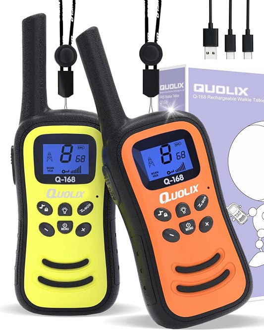 QUOLIX Walkie Talkies for Kids Rechargeable, Kids Walkie Talkie with Flashlight VOX Function, Great for Camping, Hiking, Outdoor Play, for Boys and Girls Ages 3 12. (2 Pack)