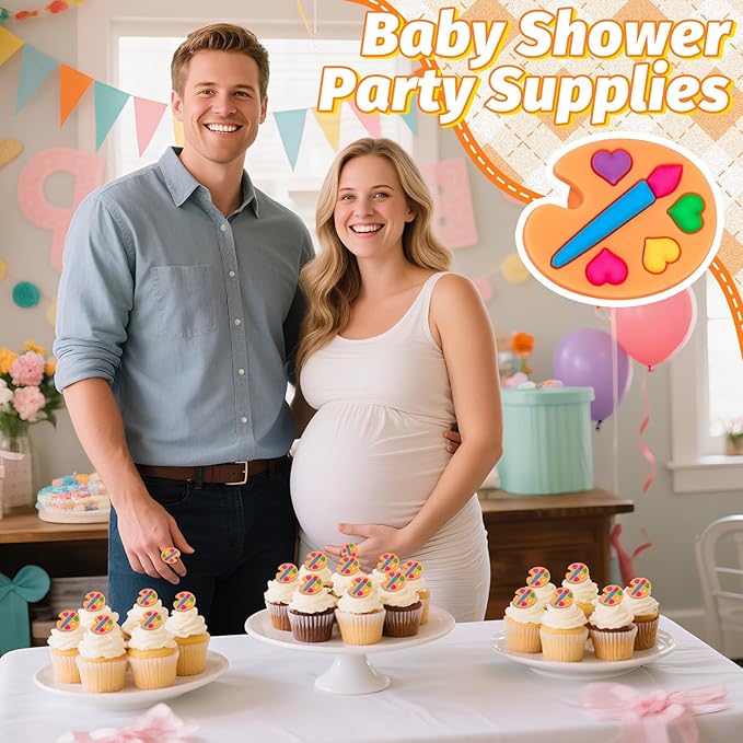 24 PCS Palette Cupcake Toppers Dessert Ring Cupcake Topper Art Paint Cake Toppers Painting Graffiti Art Party Favors Birthday Party Baby Shower Decor Supplies