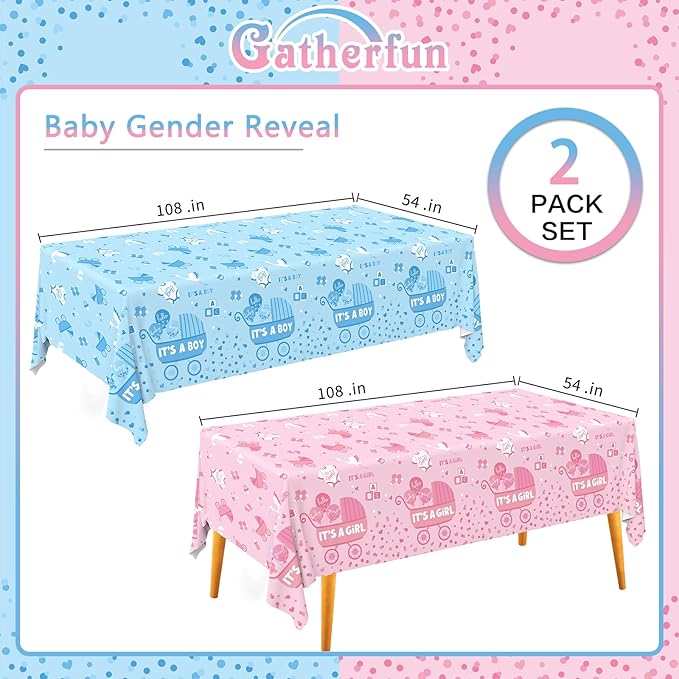 Gatherfun Baby Gender Reveal Party Supplies: 2-Pack Gender Reveal Decorations,Disposable Plastic Tablecloth, Ideal Table Cover for Boy or Girl, Baby Shower Party Decorations