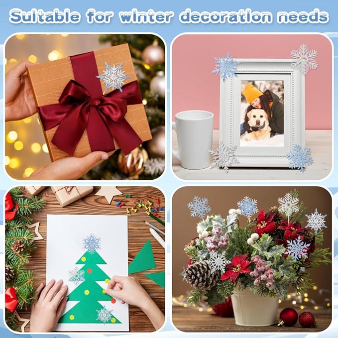 26Pcs Ice Castle Cake Toppers Double Layer Silver Blue Snowflake Cupcake Toppers Winter Wonderland Cake Decorations for Princess Happy Birthday Baby Shower Party Supplies