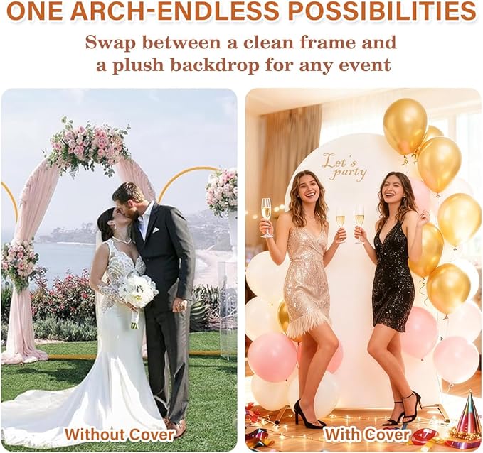 6.6FT Wedding Arch Backdrop Stand and Cover Set, Heavy-Duty Balloon Arch Stand with White Cover ＆ Water Weight Bags for Birthday, Baby Shower, Bridal Party Decor
