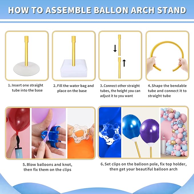 Balloon Arch Kit - Bendable 8.2FT & 6FT Balloon Arch Stand with Base and Manual Pump,Reusable Versatile Half Arch Balloon Stand for Birthday, Wedding, Baby Shower,Holiday, Graduation Party Decorations