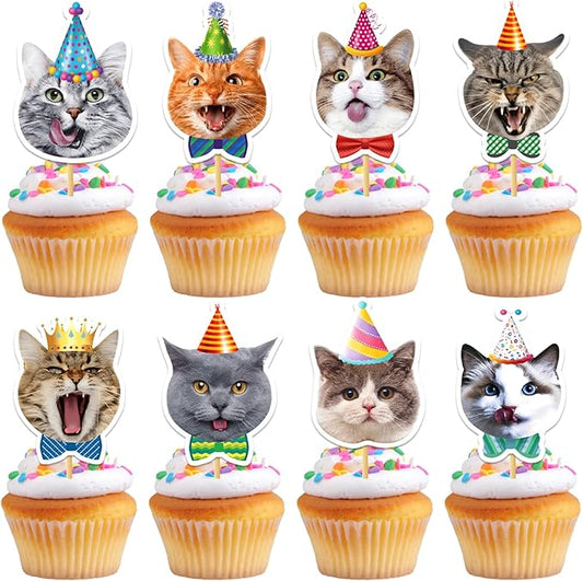 Cupcake Toppers, 24 Pcs Cake Decorations (Pet Cat)
