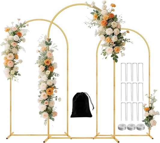 Metal Arch Backdrop Stand Set of 3(7.2 ft, 6.6 ft, 6 ft) Party Arch Stands for Wedding, Birthday, Baby Shower, Bridal Shower, Balloon Arched Frame for Garden Decor, Gold Floral Arches, 3 Pieces