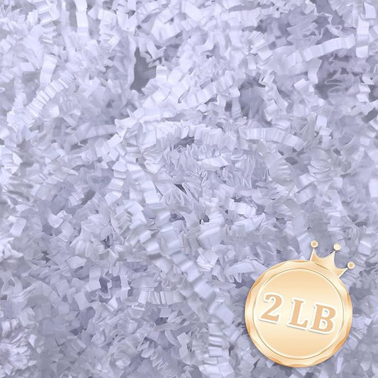 2 LB White Crinkle Cut Paper Shred Filler Great for Gift Wrapping, White Basket Fillers, Birthday, Gift Wrapping, Wedding, Anniversary, Bridesmaid Engagement Party Decor Filling Supplies