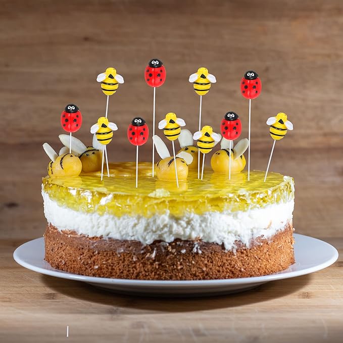 24Pcs Bumble Bee Cupcake Toppers Resin Ladybug Little Figurine Bee Cupcake Picks Oh Babee Cake Decorations for Bee Theme Baby Shower Kids Boys Girls Birthday Party Decoration Supplies