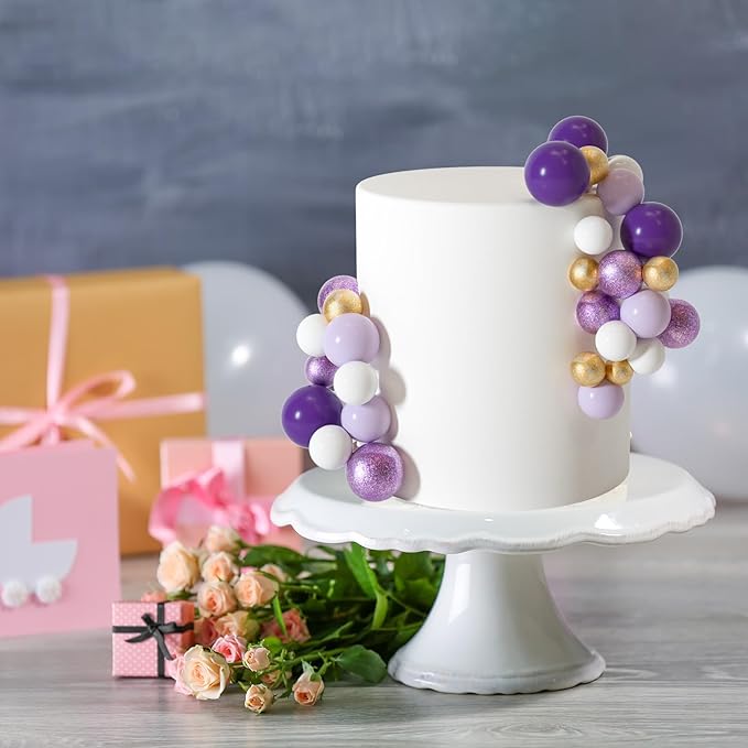 ASTARON 50 Pcs Ball Cake Topper Sticks Mini Balloons for Cake Decorating Supplies Foam Balls Cake decorations for Baby Shower Cake Birthday Cake Toppers Decorations (Purple Series)