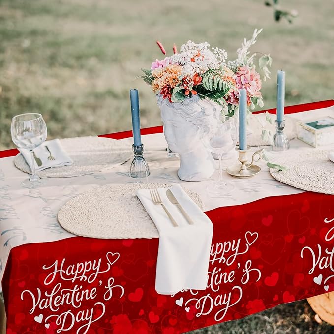 Valentine's Decorations : 2-Pack Waterproof, Disposable Tablecloths, 54x108, with Romantic Heart-Themed Design - Galentine's and Valentine's Party Supplies for Memorable Tables