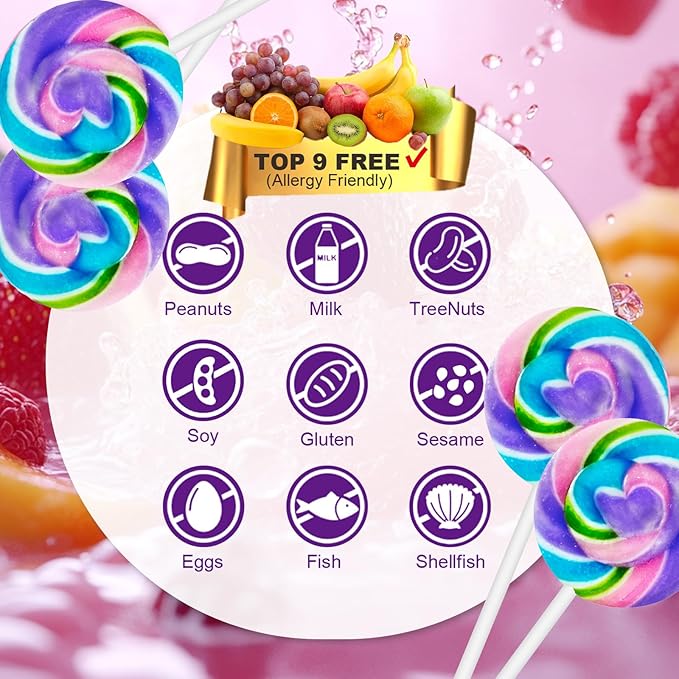 32 Pack Rainbow Swirl Blueberry Lollipops - Mermaid Lollipop Candies Individually Wrapped Bulk for Birthday Party Candies, Girls Baby Shower Unicorn Candy Lollipops Suckers