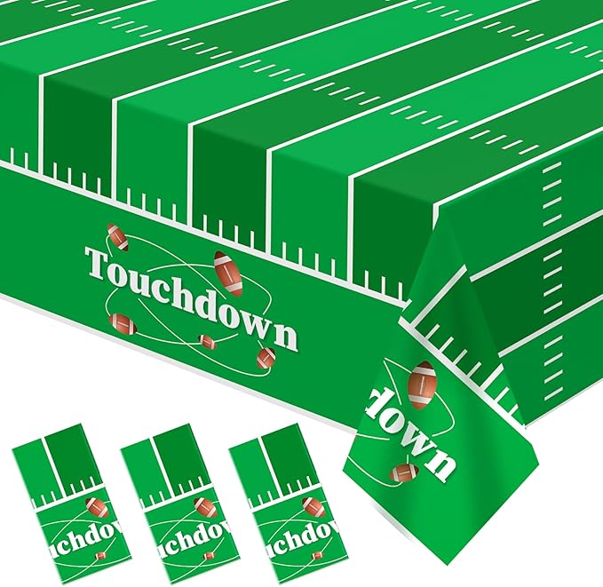 Childom Football Party Decorations,3 Pack Football Tablecloth Disposable Plastic Tablecloth 54" X 108" Plastic Table Cloth for Rectangle Tables,Birthday Party Decor,Parties Supplies for Home,Dinner