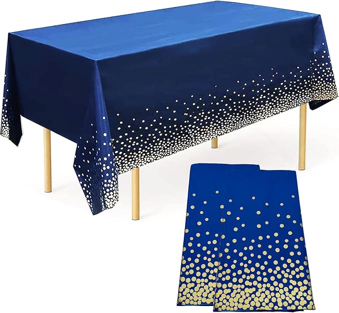 Navy Blue Birthday Party Tablecloths 2 Pcs-Birthday Graduation Table Cover, Plastic Disposable Waterproof Tablecloth, Confetti TableCover for Parties 54 x 108