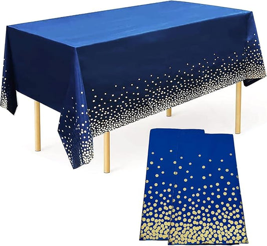 Navy Blue Birthday Party Tablecloths 2 Pcs-Birthday Graduation Table Cover, Plastic Disposable Waterproof Tablecloth, Confetti TableCover for Parties 54 x 108