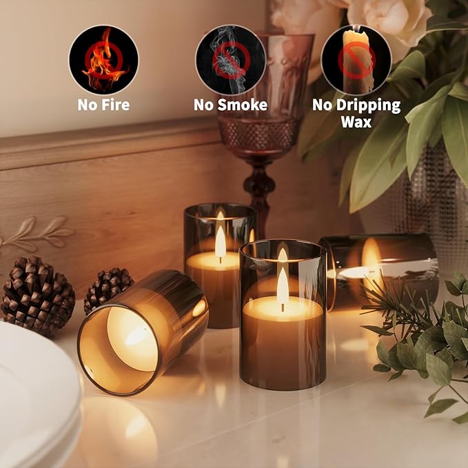 12Pack Flickering Flameless LED Candles with Timer, Battery Powered - Small Pillar & Votive, Black (2"X3")