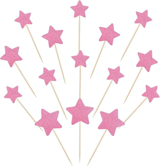 30 PCS Little Star Cupcake Toppers Glitter Twinkle Star Cupcake Picks Wedding Engagement Bridal Shower Baby Shower Birthday Party Cake Decorations Supplies Mixed Size Pink