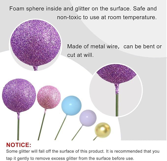 ASTARON 50 Pcs Ball Cake Topper Sticks Mini Balloons for Cake Decorating Supplies Foam Balls Cake decorations for Party Cake Birthday Cake Toppers Decorations (Pink，Purple，Blue)