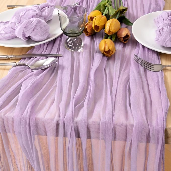 MLMC 3 Pack Lilac Purple Table Runner 10ft Lavender Cheesecloth Table Runner Rustic Gauze Cheese Cloth Centerpiece Decor 35x120 Inches for Bridal Shower Baby Shower Birthday Wedding Decor