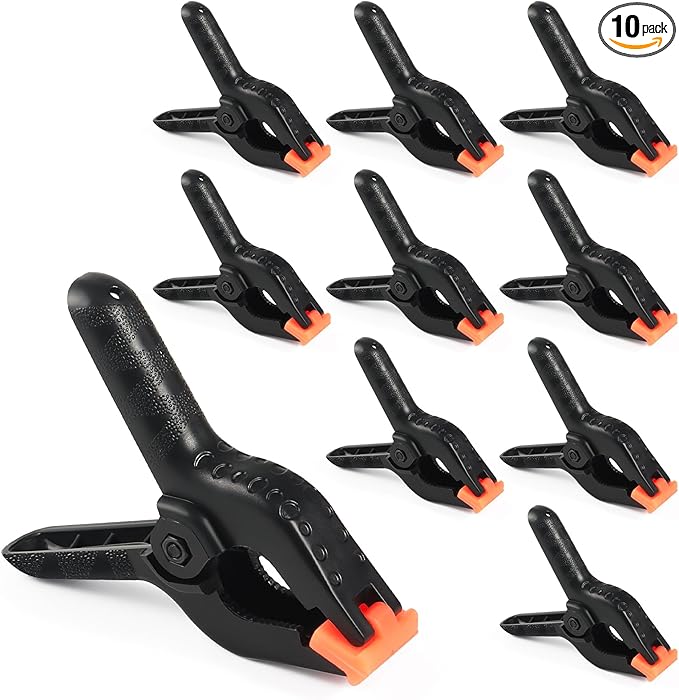 RELBRO Spring Clamps, 4.5 Inch Large Plastic Clips for Balloon Arch Backdrop Craft Decoration, Heavy Duty, Black, 10 Pcs