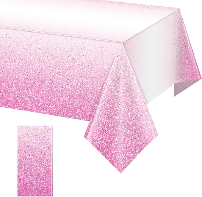 1 Pack Ombre Pink Plastic Tablecloth for Parties, Gradient Pastel Pink Disposable Tablecloths for Rectangle Tables, Light Pink Sprinkle Table Cover for Wedding Birthday Anniversary Party, 54 x 108Inch