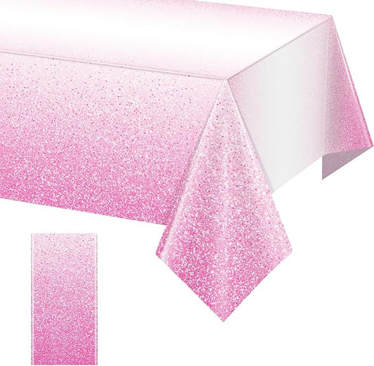 1 Pack Ombre Pink Plastic Tablecloth for Parties, Gradient Pastel Pink Disposable Tablecloths for Rectangle Tables, Light Pink Sprinkle Table Cover for Wedding Birthday Anniversary Party, 54 x 108Inch