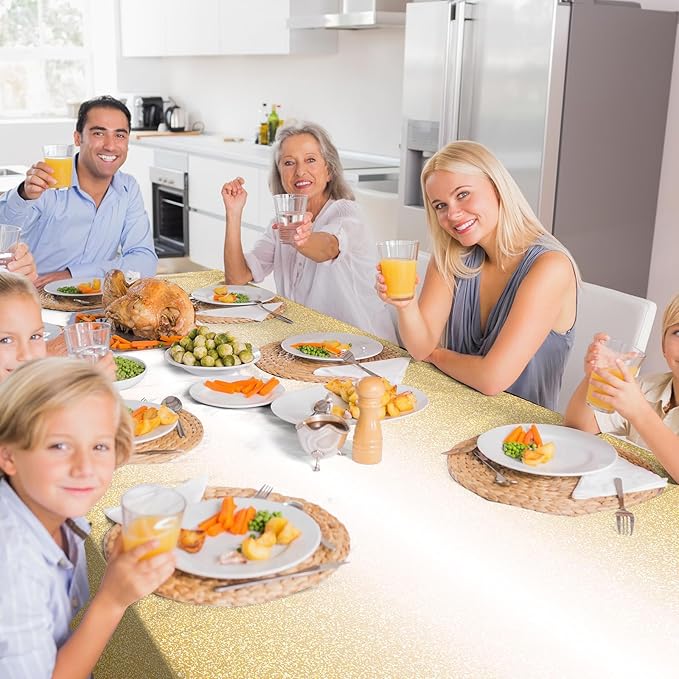 6 Pack Ombre Gold Plastic Tablecloth for Parties, Gradient Yellow Gold Disposable Tablecloths for Rectangle Tables, Light Gold Sprinkle Table Cover for Wedding Birthday Anniversary Party, 54 x 108Inch