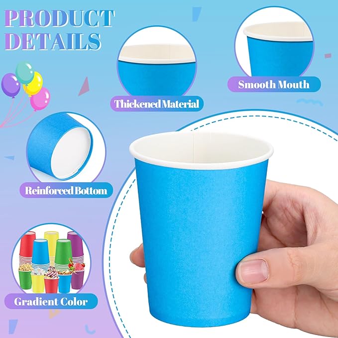 100 Pack Rainbow Paper Cups 9oz Colored Party Cup Disposable Paper Cups Bulk, Drinking Cup for Birthday Holiday Party Supplies, 5 Colors