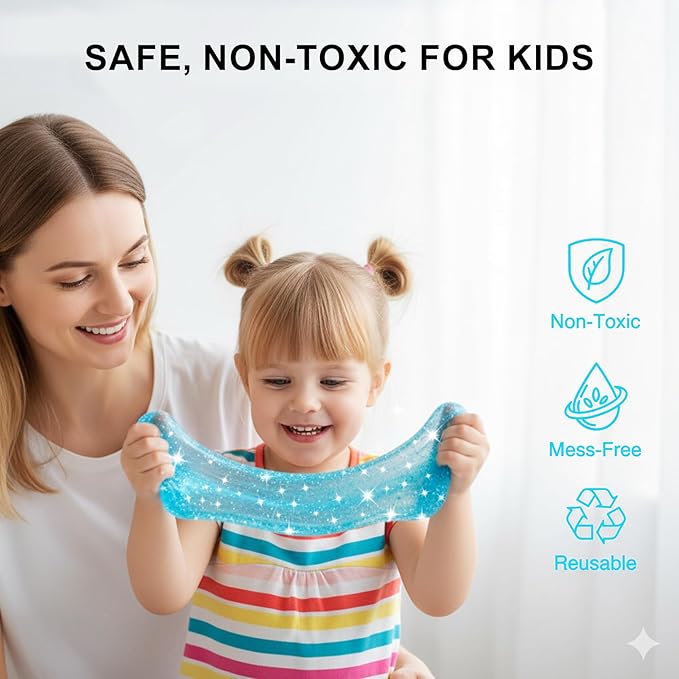 24 Pack Clear Slime Kit for Kids - Glitter Crystal Slime Kit for Girls 8-12 with Sequins, Non Sticky Stress Relief Toys for Kids & Adults, Princess Toys, Party Favors, Stress Relief, Classroom Prizes