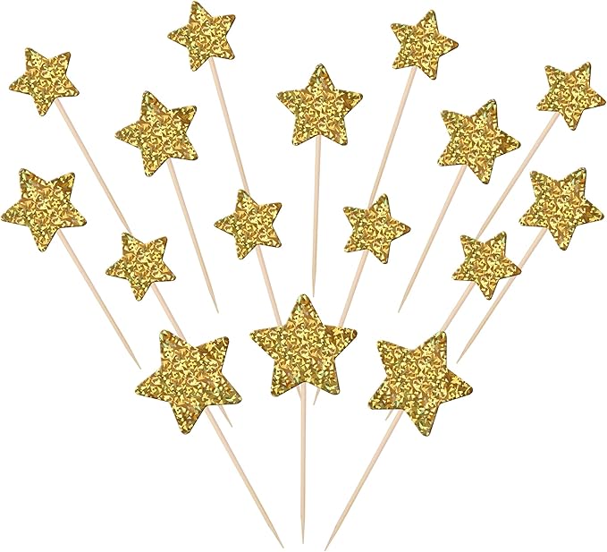 30 PCS Gold Little Star Cupcake Toppers Glitter Twinkle Star Cupcake Picks Baby Shower Cake Decorations for Wedding Engagement Bridal Shower Kids Birthday Party Supplies Mixed Size
