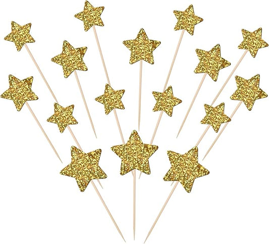 30 PCS Gold Little Star Cupcake Toppers Glitter Twinkle Star Cupcake Picks Baby Shower Cake Decorations for Wedding Engagement Bridal Shower Kids Birthday Party Supplies Mixed Size