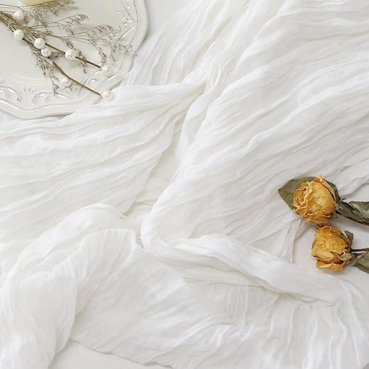 FEXIA White Gauze Cheesecloth Table Runner Spring Wedding Decor for Centerpiece Bridal Shower Party First Communion Engagement Boho Table Decoration 35x120 Inches