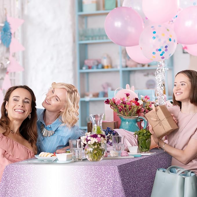 6 Pack Ombre Plastic Tablecloth for Parties, Gradient Pastel Purple Disposable Tablecloths for Rectangle Tables, Sprinkle Table Cover for Wedding Birthday Anniversary Party, 54 x 108Inch