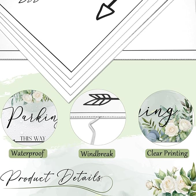 OurWarm 11 Pcs Wedding Direction Signs with Stakes, Wedding Welcome Signs Arrow Shaped Wedding This Way Directional Road Signs, Double Sided Printed Wedding Parking Sign Yard/Lawn Signs for Reception