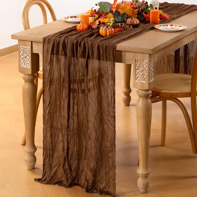 MLMC Brown Cheesecloth Table Runner 10ft Boho Rustic Gauze Coffee Cheese Cloth Table Runner Neutral Centerpiece Decor 35x120 Inches for Wedding Farmhouse Reception Home Decor