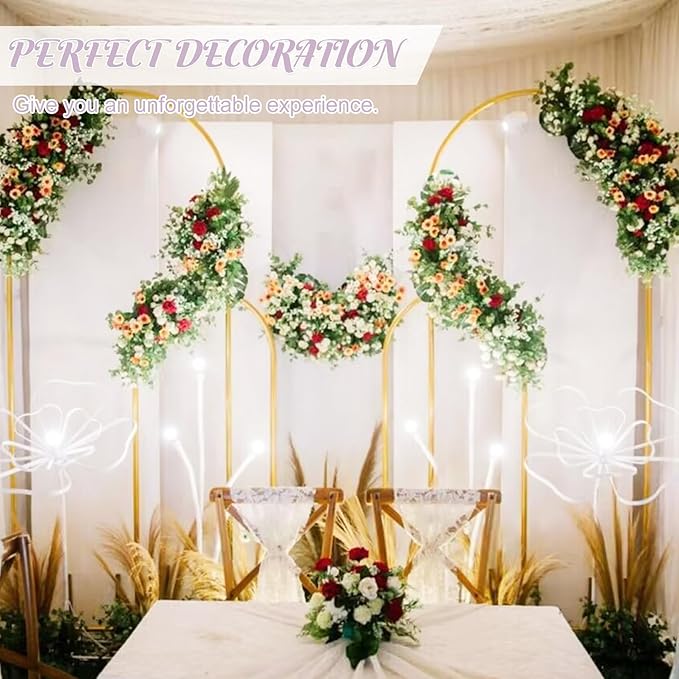 Metal Arch Stand and Cover Set,1 Light Purple Spandex Fitted Backdrop with 1 Gold Wedding Arched Stand Frame for Parties Birthday Baby Shower Bridal Banquet Decoration (5FT)