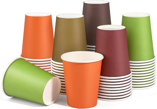 URATOT 60 Pieces 9 Ounce Disposable Paper Cups Autumn Color Party Cups Thanksgiving Fall Drinking Cups for Party, DIY, and Holiday, 5 Colors