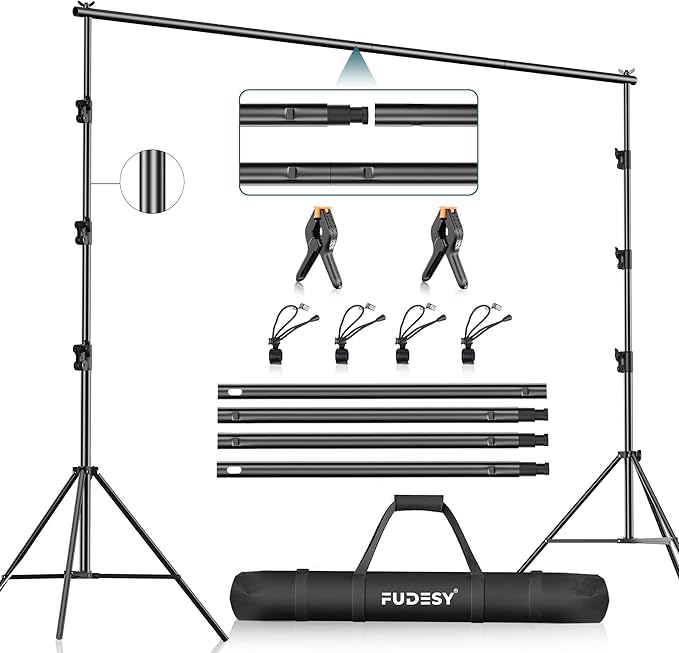 FUDESY Photo Video Studio 10 x 10Ft Heavy Duty Adjustable Backdrop Stand,Background Support System for Photography with Carry Bag, 6 Pcs Clip Clamps