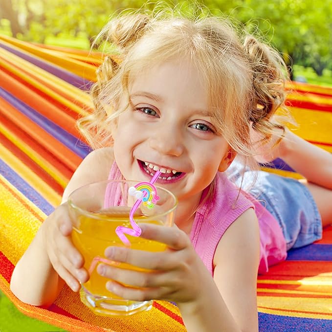 25 Reusable Colorful Rainbow Drinking Straws - Fun Rainbow Cloud Birthday Party Favors for Kids