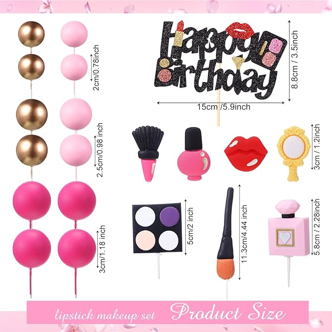 1 Set Makeup Cake Topper Decorations Cosmetics Theme Bridal Cake Topper Party Lipstick Perfume Picks for Bridal Shower Birthday Party (Classic Style)