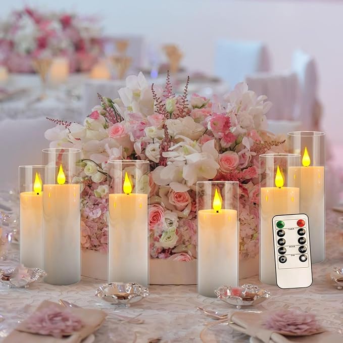 Flickering Flameless LED Candles, 24 Pcs Battery Operated Acrylic LED Pillar Candles with 4 Remote Controls & Timer Function - Safe for Home, Wedding, Outdoor Decor, Halloween, Christmas Party.