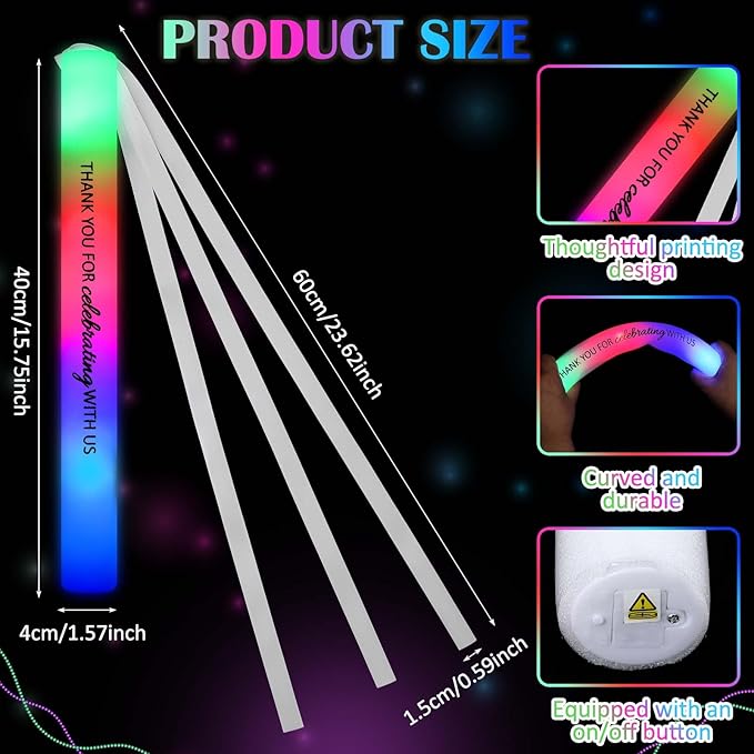 100 Pack Colorful LED Party Foam Light Sticks Batons with Triple Ribbon Christmas Holiday Celebrating Wands 3 Color Lighting Modes for Guests Send Off, Wedding, Festivals, Birthday Party