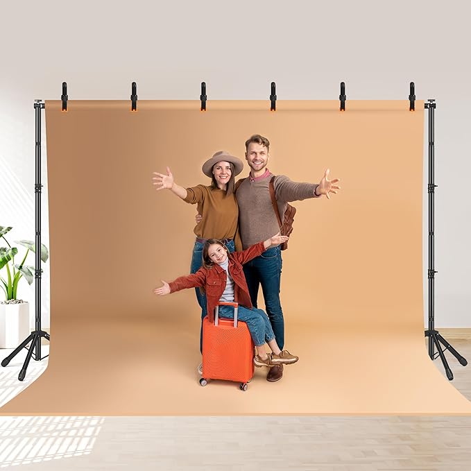 JSungo Backdrop Stand, Adjustable 10x7.5 FT Background Stand Backdrop for Parties, Photo Video Studio, Portable Photography Backdrop Stand with Carrying Bag, 6 Backdrop Clamps, and 2 Stand Bags