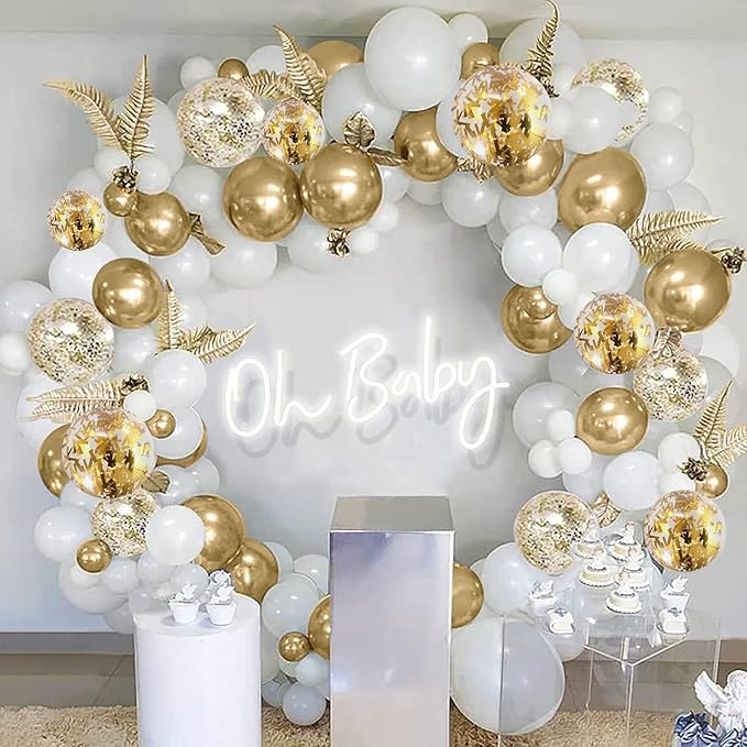 Balloons White and Gold, 60 Packs 12 Inch Metallic Gold Balloons Pearl White Latex Balloon Gold Confetti Balloon for Birthday Parties, Weddings, Anniversaries, Baby Shower Party Decorations