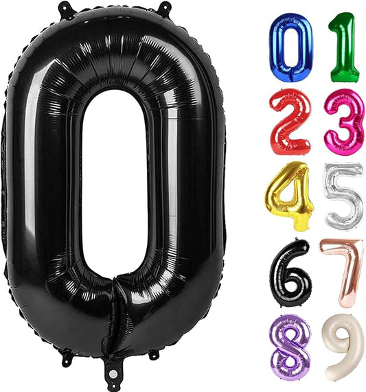 0 Balloon - Black Birthday Number Balloons, 40 Inch Large Foil Balloons for Men Women Boys Girs Black Themed Birthday Decorations