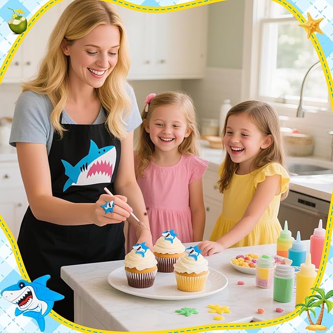 24 PCS Shark Cupcake Toppers Shark Fin Cake Toppers for Ocean Animals Theme Party Supplies Family Baby Shower Birthday Summer Holiday Beach Decorations